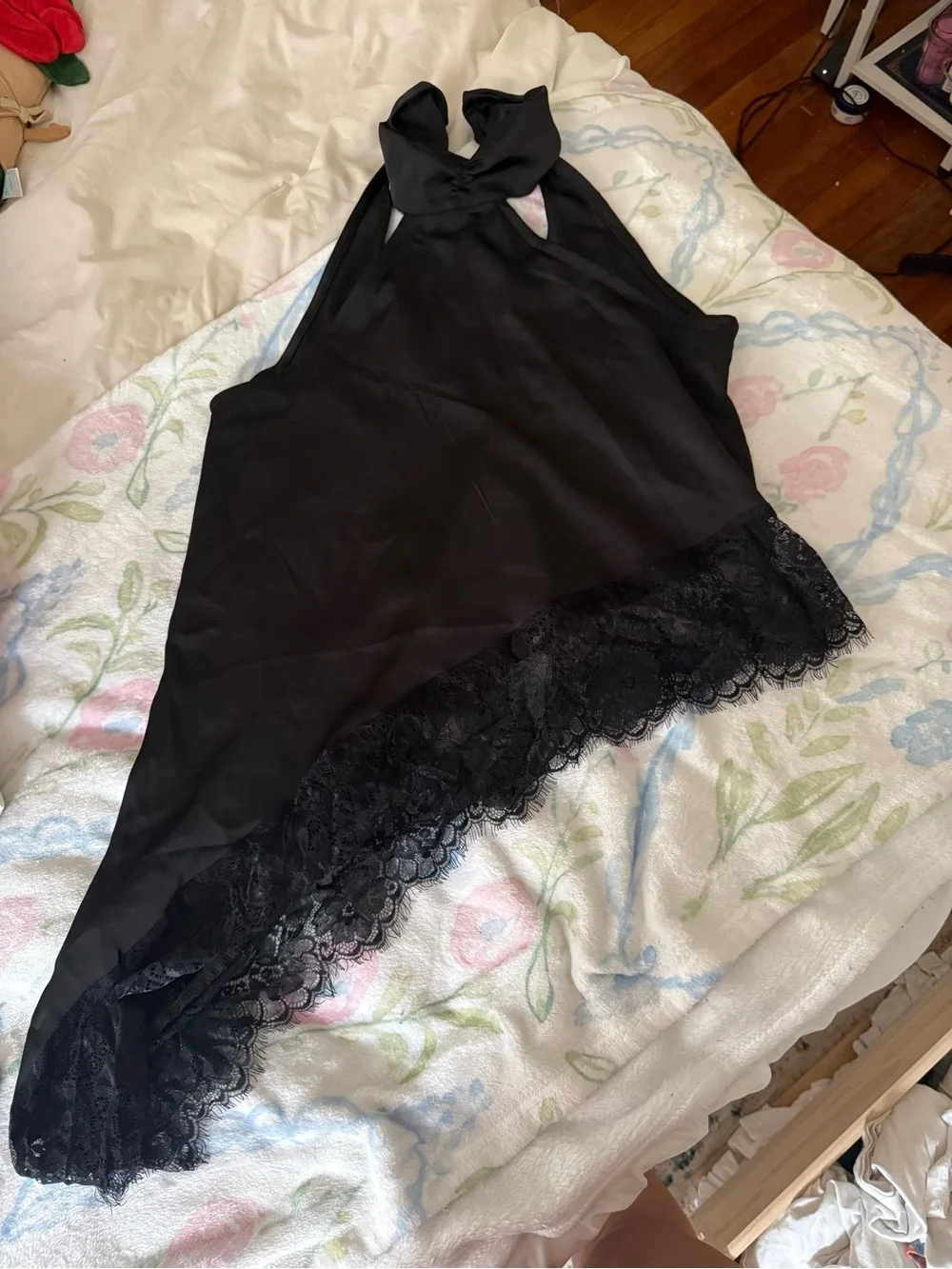 Amazon Black Lace-Trim Halter Camisole Top